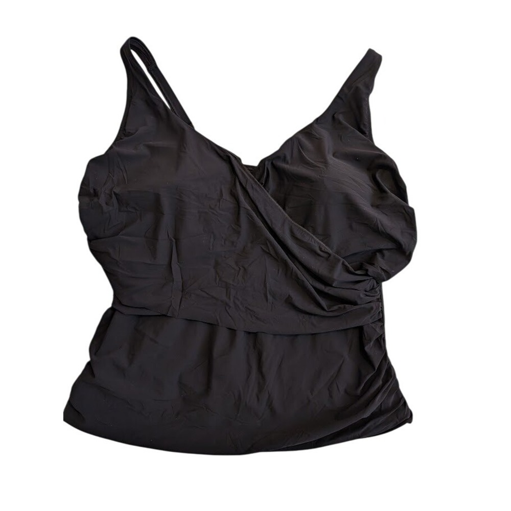 Lands' End Women's Black Ruched Tummy Control Tankini Swim Top Size 26W‎